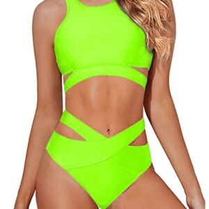 Tempt Me Slim Sexy Two piece Bikini- Neon Green Size Large